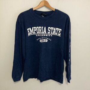 Emporia State University Long Sleeve Tee, Navy Blue and White, Size Medium shirt